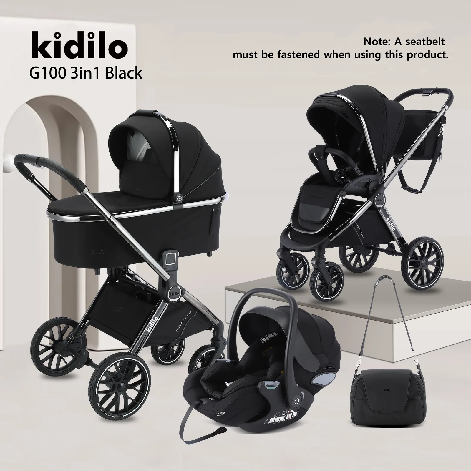 Karrocë Kidilo 4 në 1 – Travel System Premium për Fëmijë